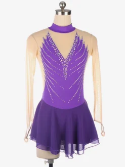Robe de patinage dos nu foncé col montant perles et maille pour femmes et filles