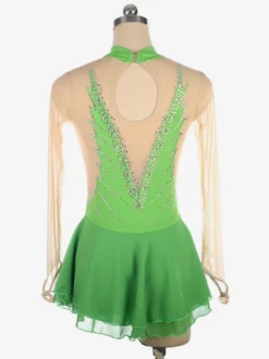 Robe de patinage dos nu foncé col montant perles et maille pour femmes et filles