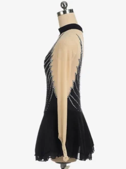 Robe de patinage dos nu foncé col montant perles et maille pour femmes et filles