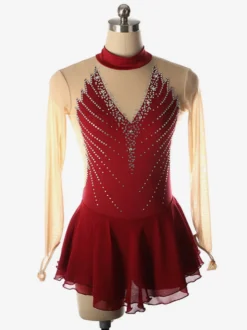 Robe de patinage dos nu foncé col montant perles et maille pour femmes et filles