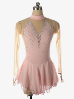 Robe de patinage dos nu foncé col montant perles et maille pour femmes et filles