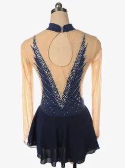Robe de patinage dos nu foncé col montant perles et maille pour femmes et filles