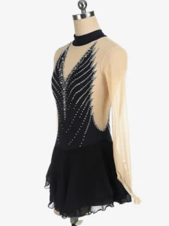 Robe de patinage dos nu foncé col montant perles et maille pour femmes et filles