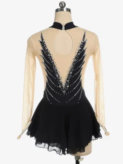 Robe de patinage dos nu foncé col montant perles et maille pour femmes et filles