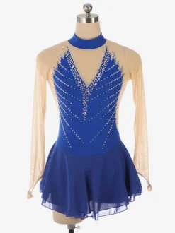 Robe de patinage dos nu foncé col montant perles et maille pour femmes et filles