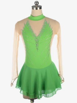 Robe de patinage dos nu foncé col montant perles et maille pour femmes et filles