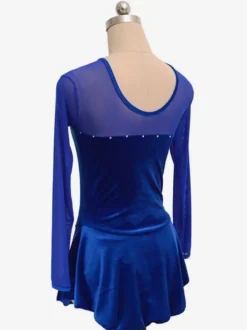 Robe De Patinage Manches Longues Costumes De Danse En Velours Coréen Bleu