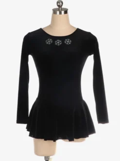Robe De Patinage Noir Velours Coréen Manches Longues Costumes De Danse