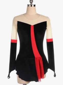 Robe De Patinage Noir Velours Coréen Color Block Dance Costumes