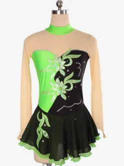 Robe De Patinage Perles Floral Rouge À Volants Lycra Spandex Costumes De Danse Déguisements Halloween