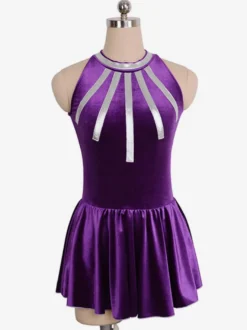 Robe De Patinage Pourpre Velours Coréen Costumes De Danse Bicolore