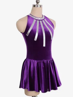 Robe De Patinage Pourpre Velours Coréen Costumes De Danse Bicolore