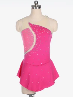 Robe De Patinage Rose Polyester Costumes De Danse Bicolore