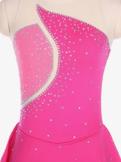 Robe De Patinage Rose Polyester Costumes De Danse Bicolore