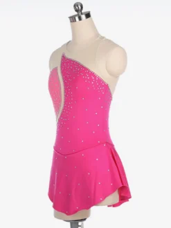 Robe De Patinage Rose Polyester Costumes De Danse Bicolore