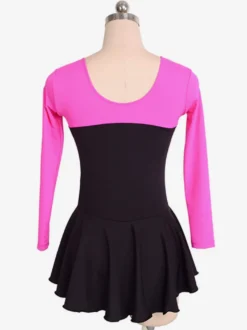 Robe De Patinage Rose Polyester Manches Longues Costumes De Danse Bicolore