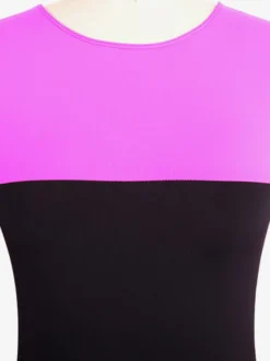 Robe De Patinage Rose Polyester Manches Longues Costumes De Danse Bicolore