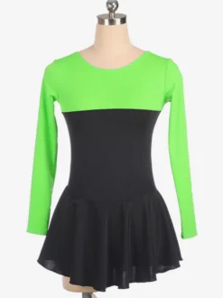 Robe De Patinage Rose Polyester Manches Longues Costumes De Danse Bicolore