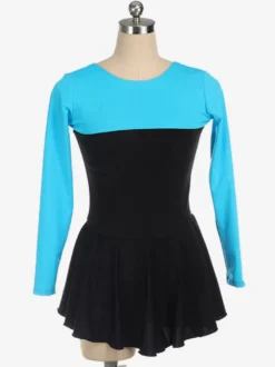 Robe De Patinage Rose Polyester Manches Longues Costumes De Danse Bicolore