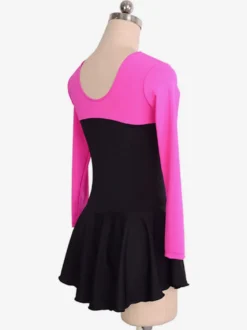 Robe De Patinage Rose Polyester Manches Longues Costumes De Danse Bicolore