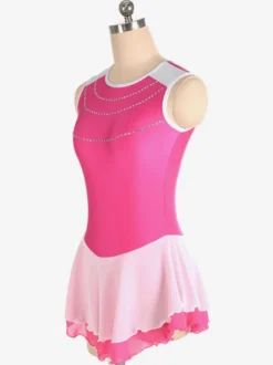 Robe de patinage Rose Polyester Color Block Dance Costumes