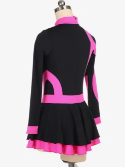 Robe De Patinage Rose Velours Coréen Rayures Costumes De Danse