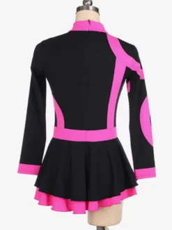 Robe De Patinage Rose Velours Coréen Rayures Costumes De Danse