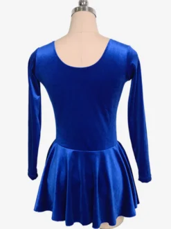 Robe De Patinage Royal Blue Velvet Perles Plissée Costumes De Danse Déguisements Halloween