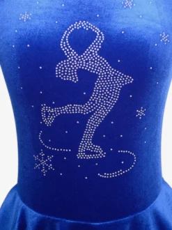 Robe De Patinage Royal Blue Velvet Perles Plissée Costumes De Danse Déguisements Halloween