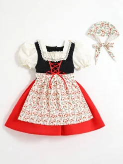 Robe de première communion pour fille costume Dirndl robe de princesse Lolita jupe courte à manches bouffantes