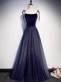 Robe de soirée A-ligne Conçu Décolleté Tulle Longueur Sol Robes de Soirée Sociale Personnalisation Gratuite