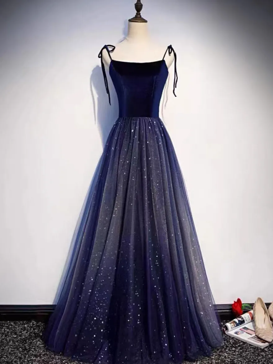 Robe de soirée A-ligne Conçu Décolleté Tulle Longueur Sol Robes de Soirée Sociale Personnalisation Gratuite