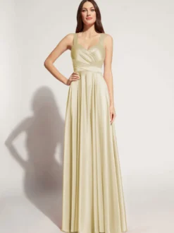 Robe de soirée A-ligne décolleté en cœur longueur au sol sans manches fermeture éclair ceinture élastique soie comme le satin robes de soirée sociale personnalisation gratuite