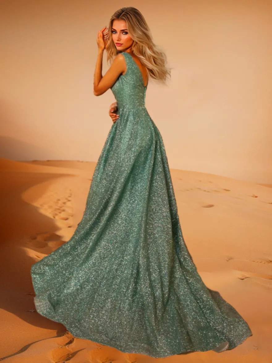 Robe de soirée A-Line Col en V Polyester avec traîne Robes de dîner formelles