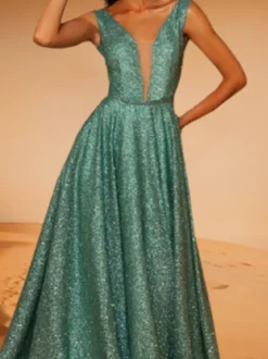 Robe de soirée A-Line Col en V Polyester avec traîne Robes de dîner formelles