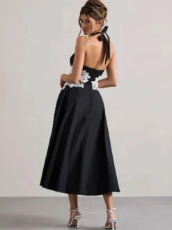 Robe de soirée A-Line Décolleté en polyester Longueur thé Dentelle Robes de soirée formelles