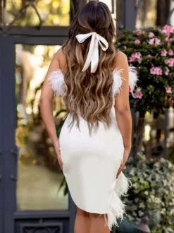 Robe de soirée blanche bustier plissée sans manches robe sexy