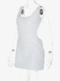 Robe de soirée blanche en polyester sans manches à bretelles et col montant