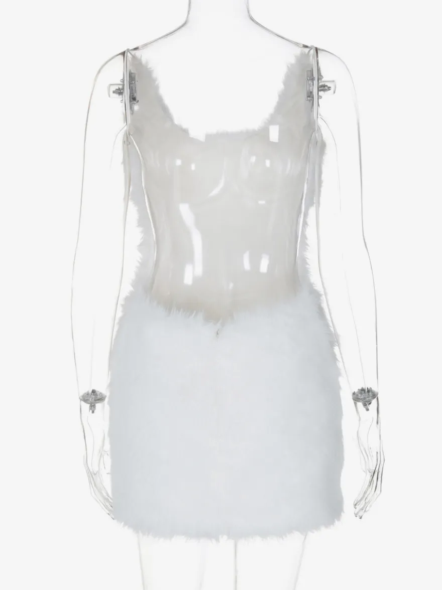 Robe de soirée blanche en polyester sans manches à bretelles et col montant