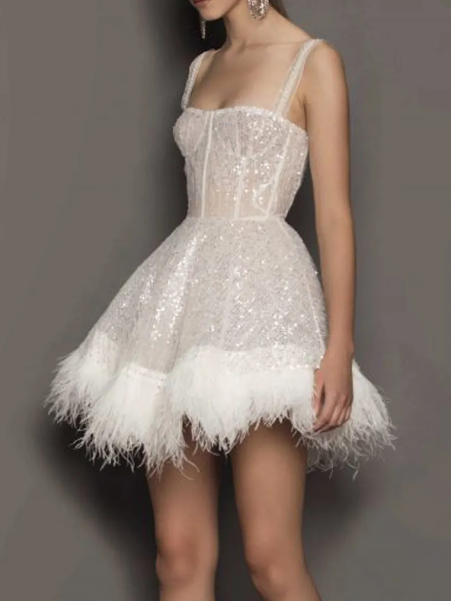 Robe de soirée blanche à sequins épaules dénudées sans manches et dos nu sexy