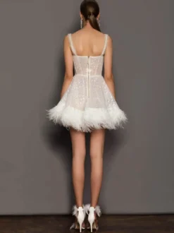 Robe de soirée blanche à sequins épaules dénudées sans manches et dos nu sexy