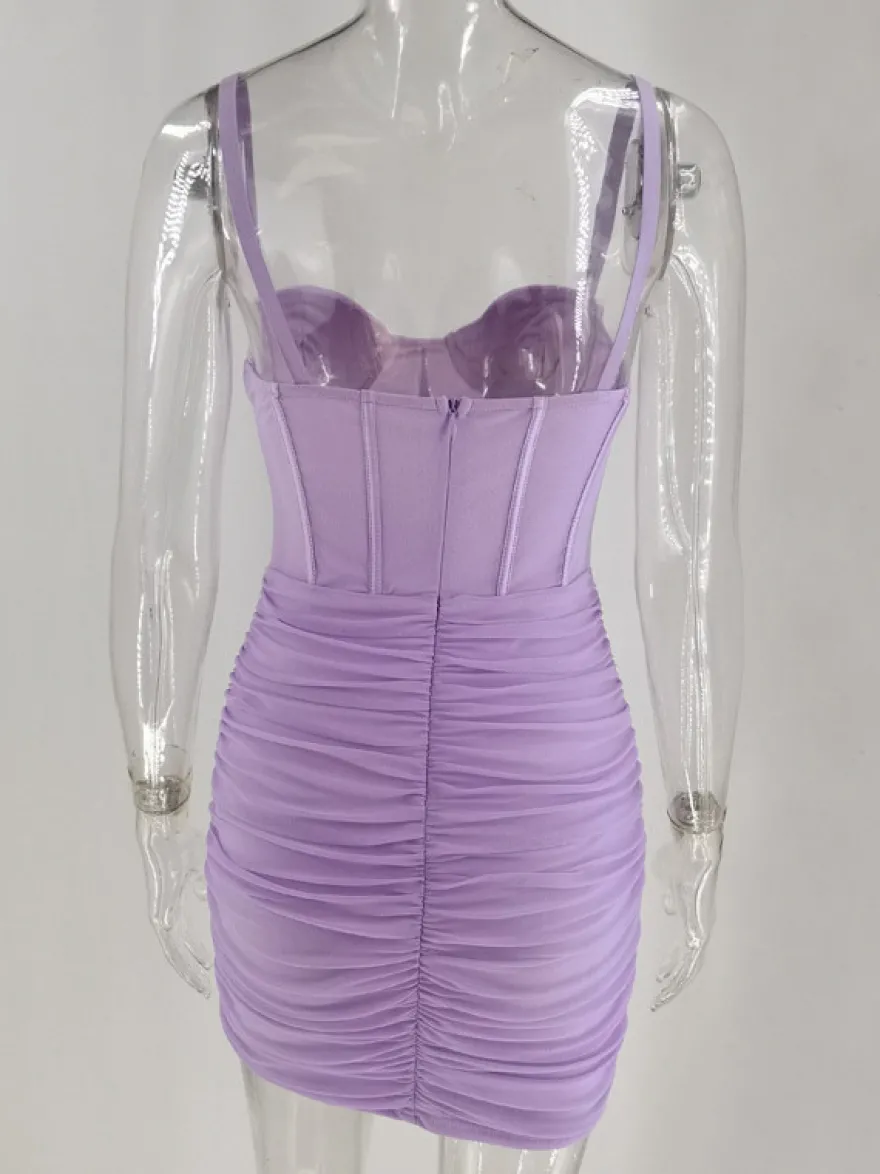 Robe de soirée à bretelles dos nu lilas sexy