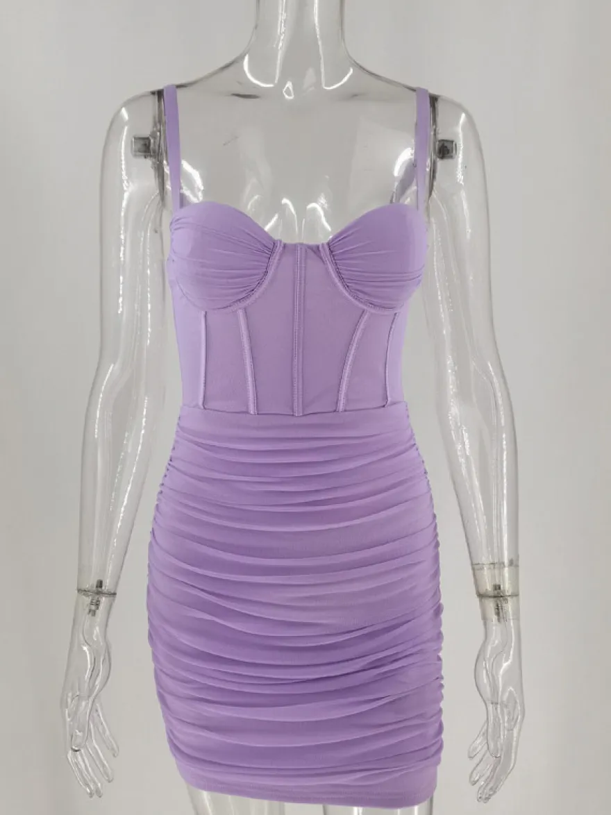 Robe de soirée à bretelles dos nu lilas sexy