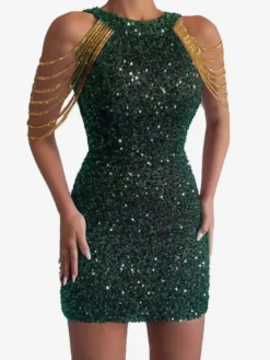 Robe de soirée à col rond style décontracté sans manches en polyester bordeaux sexy