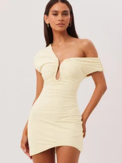 Robe de soirée courte marron asymétrique plissée dos nu sexy et semi-formelle