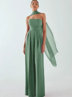 Robe de soirée en mousseline de soie plissée combinaison sans bretelles longueur au sol sans manches fermeture éclair robes de soirée formelles