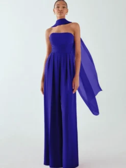 Robe de soirée en mousseline de soie plissée combinaison sans bretelles longueur au sol sans manches fermeture éclair robes de soirée formelles