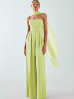 Robe de soirée en mousseline de soie plissée combinaison sans bretelles longueur au sol sans manches fermeture éclair robes de soirée formelles