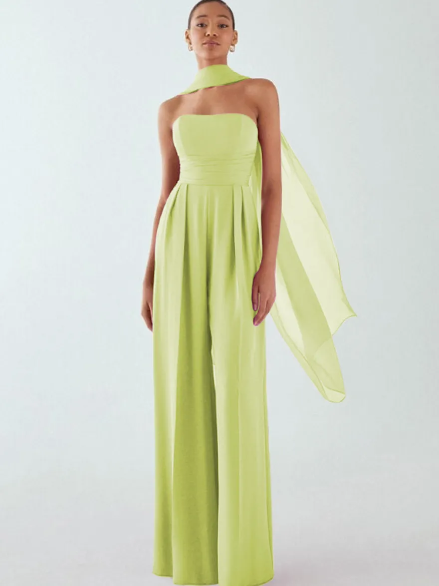 Robe de soirée en mousseline de soie plissée combinaison sans bretelles longueur au sol sans manches fermeture éclair robes de soirée formelles