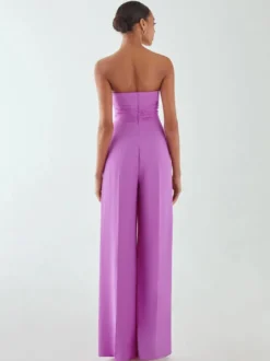 Robe de soirée en mousseline de soie plissée combinaison sans bretelles longueur au sol sans manches fermeture éclair robes de soirée formelles